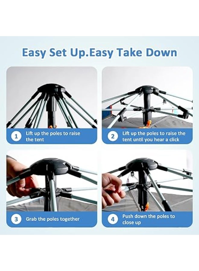 4-person Camping Tent, Fully Automatic Outdoor Thickened Rainproof Hexagonal Tent, Foldable Outdoor Tent, with Removable Rainproof Roof and Handbag, Suitable for Family Picnics, Beach Parties, Hiking - Image 5